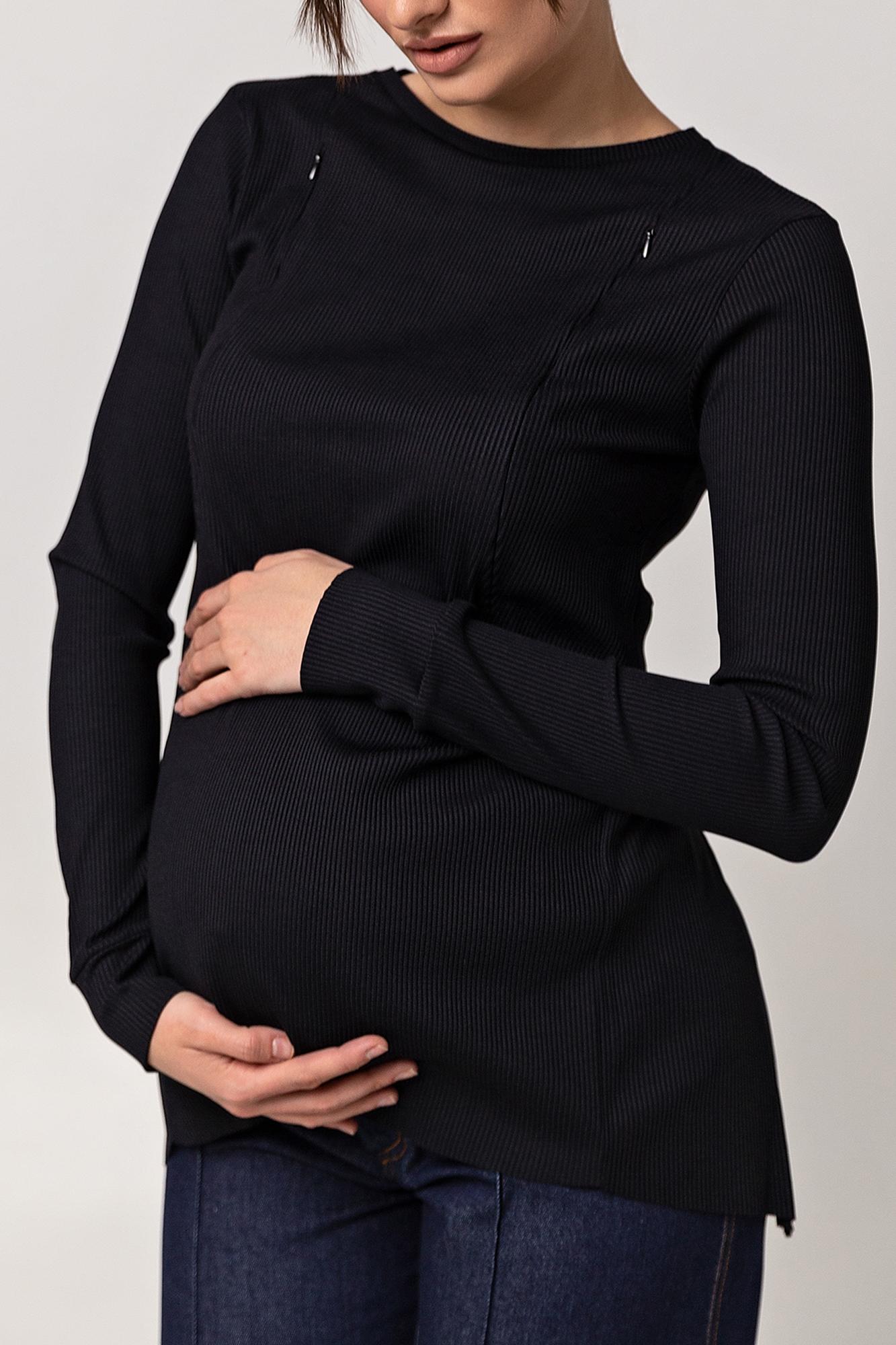 Черный лонгслив с секретом для кормления «в рубчик» FOR BEST MAMA