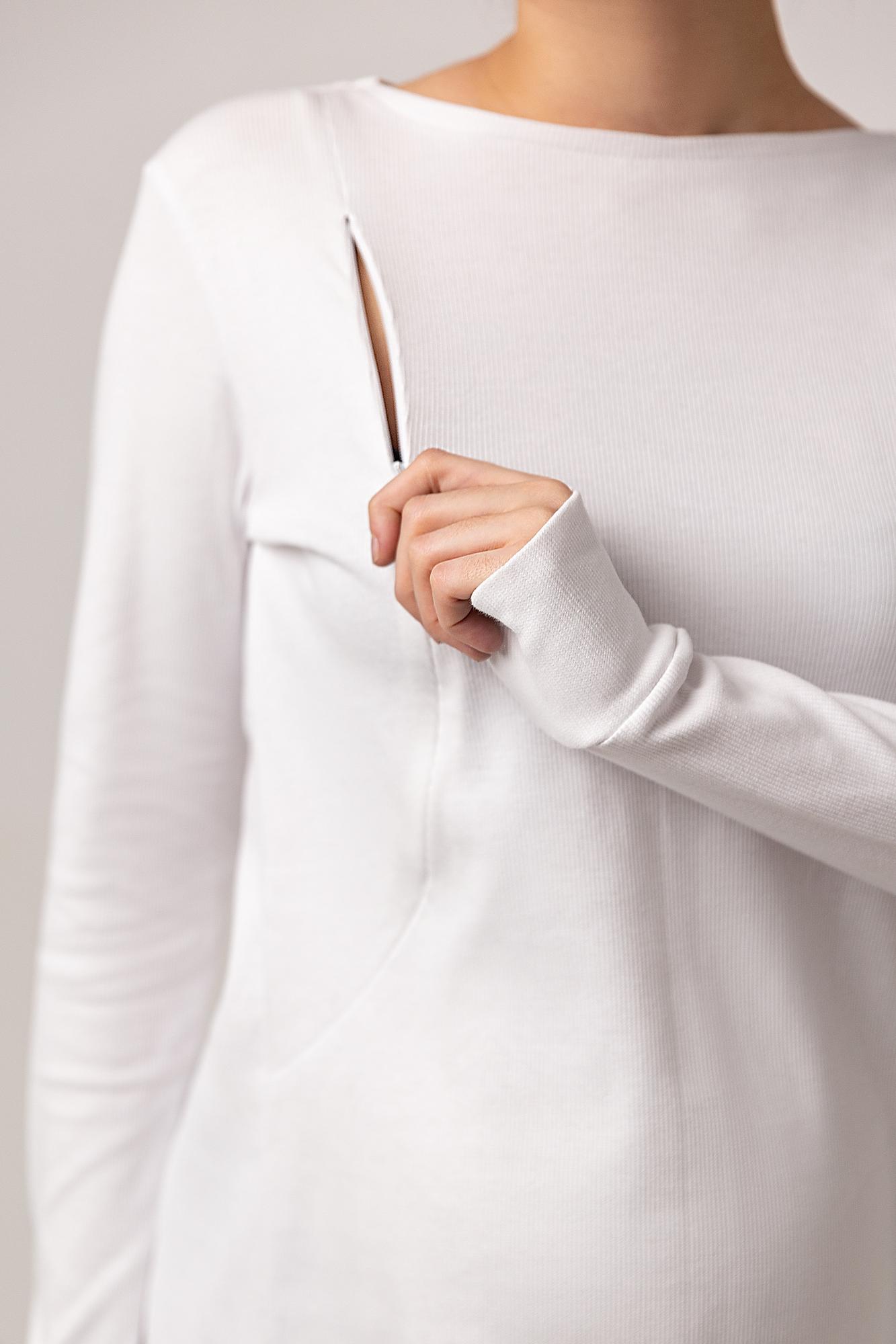 Белый лонгслив с секретом для кормления «в рубчик» FOR BEST MAMA