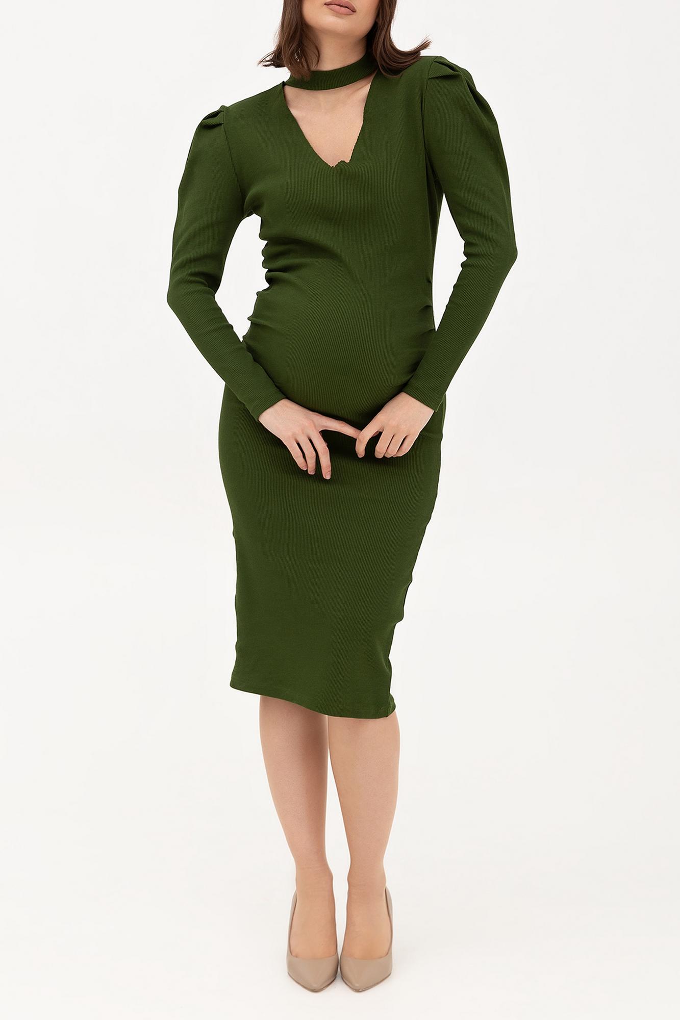 Зеленое хлопковое платье с чокером для беременных FOR BEST MAMA