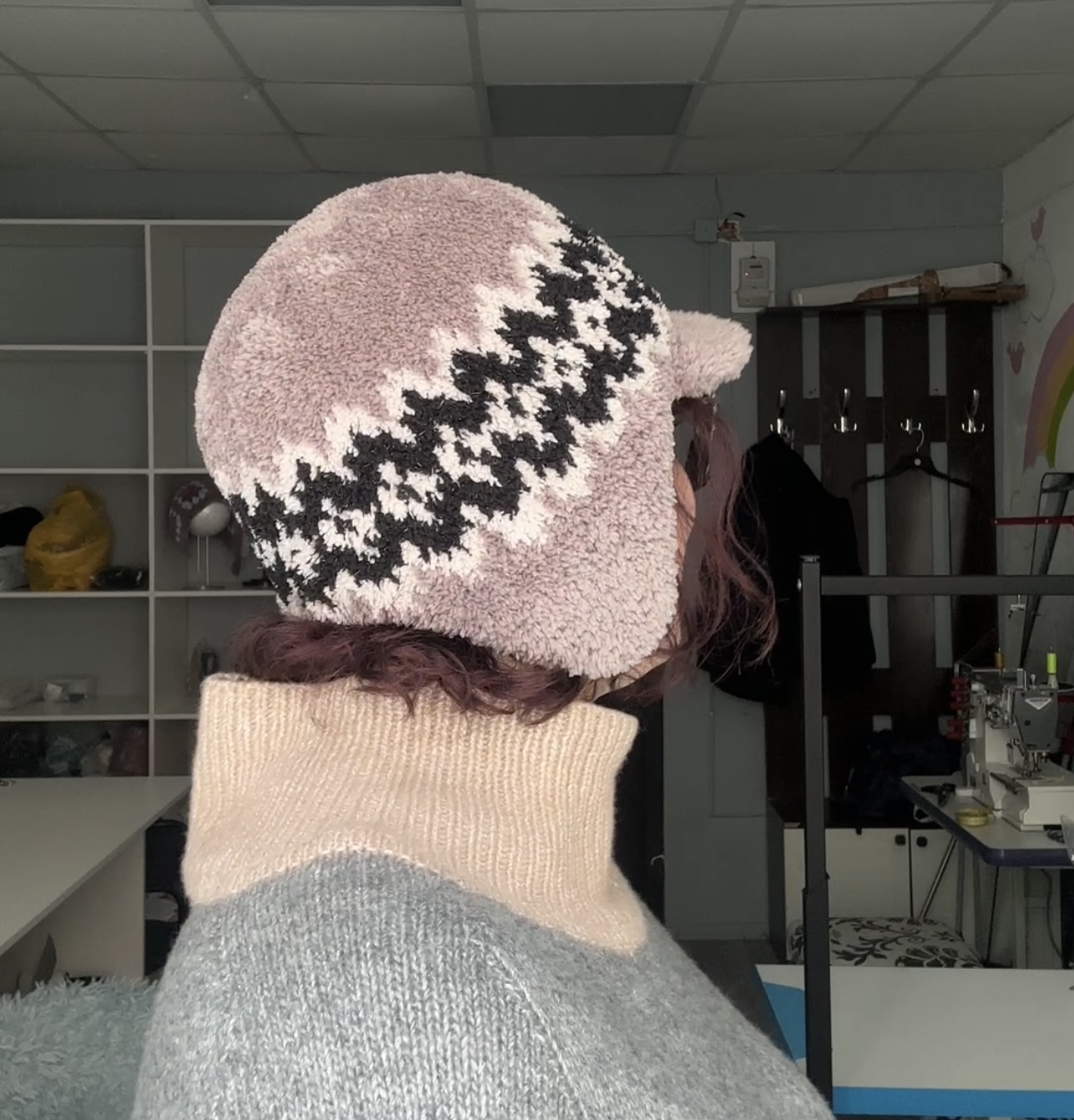 Меховая кепка с жаккардом