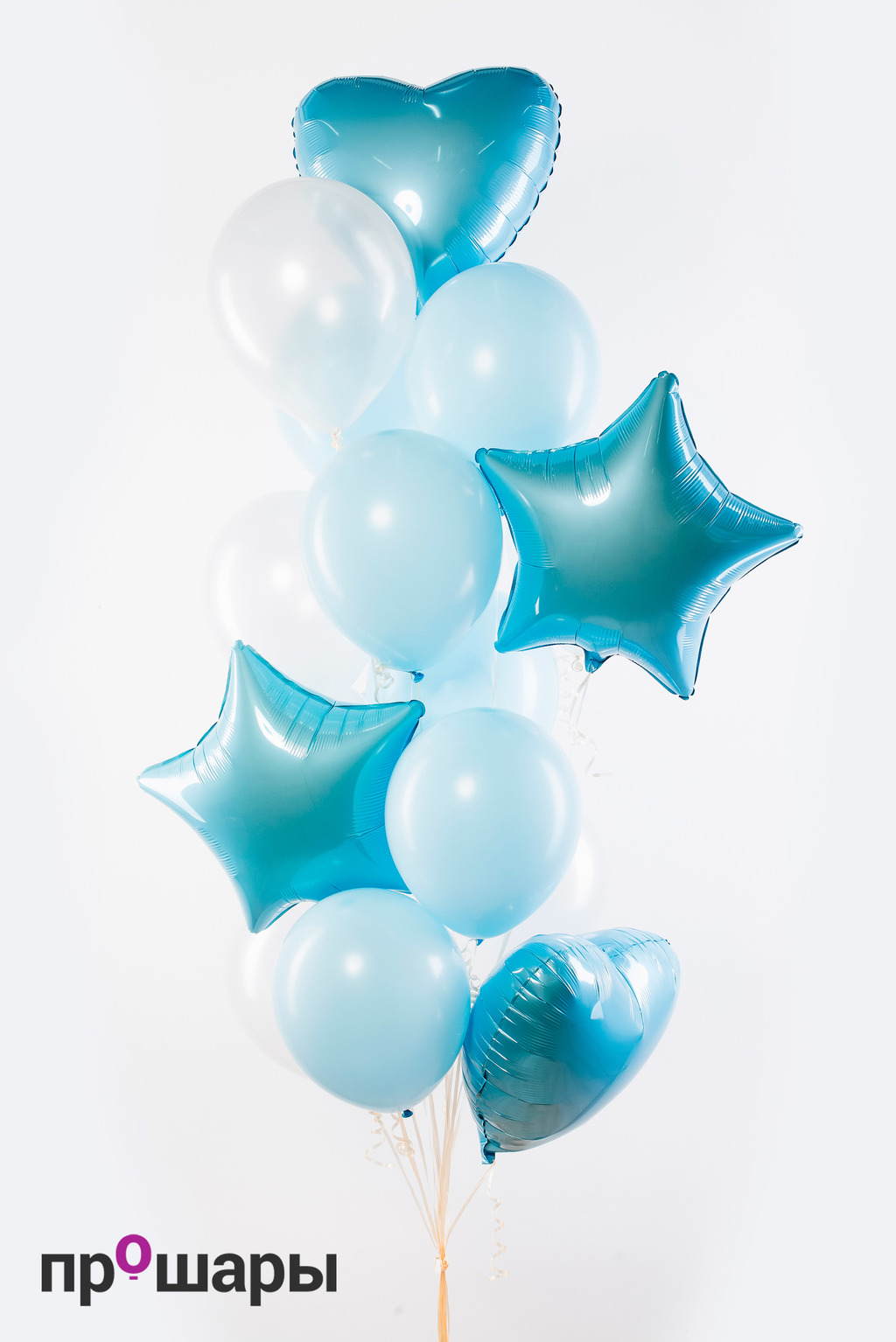 Фонтан из 15 шаров белый/голубой/фольга