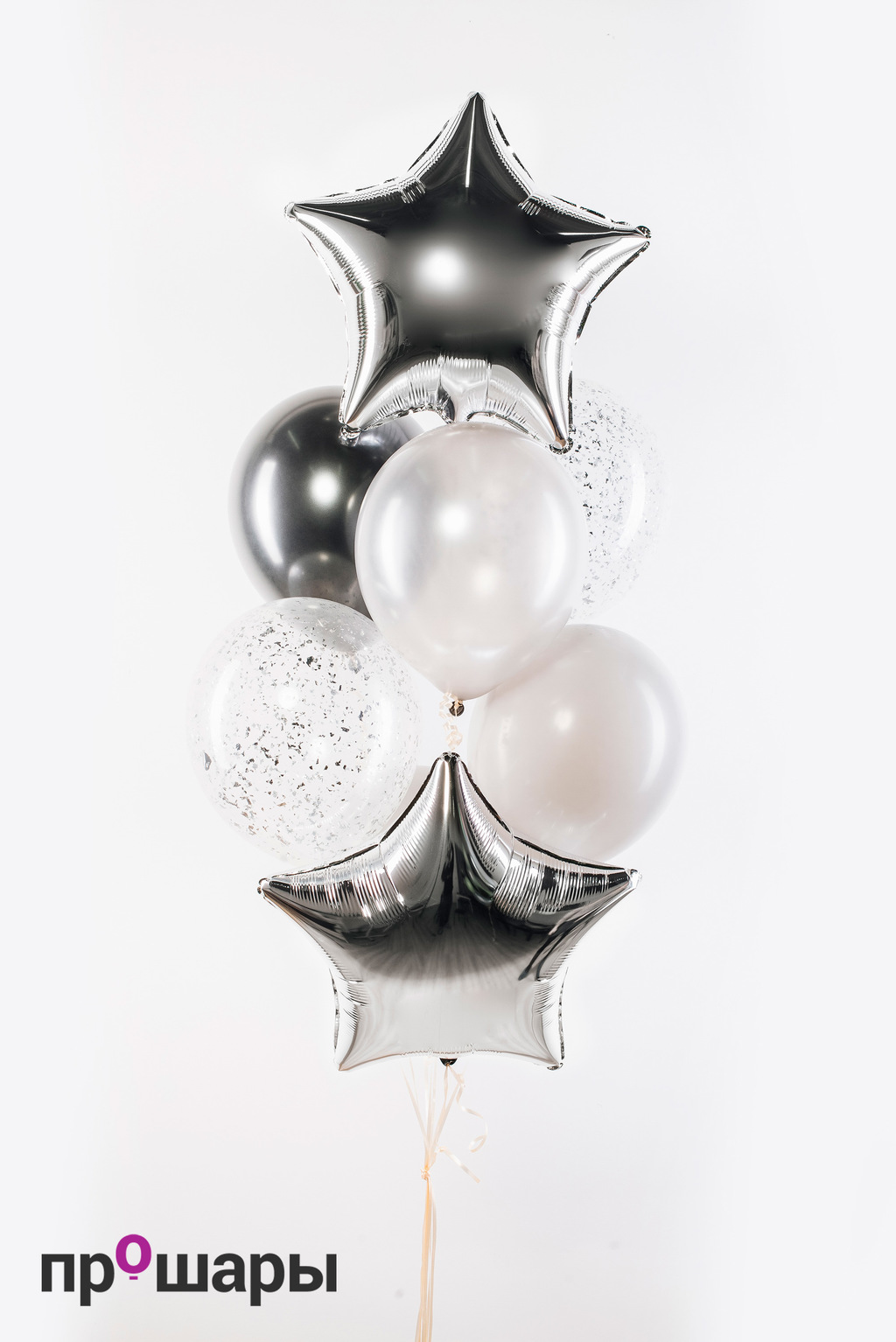 Фонтан из 7 шаров серебро/звёзды