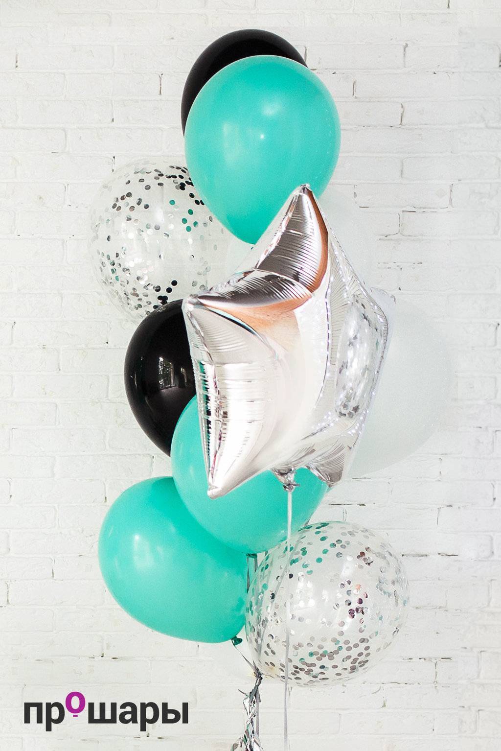 Фонтан из 9 шаров бирюза/чёрный