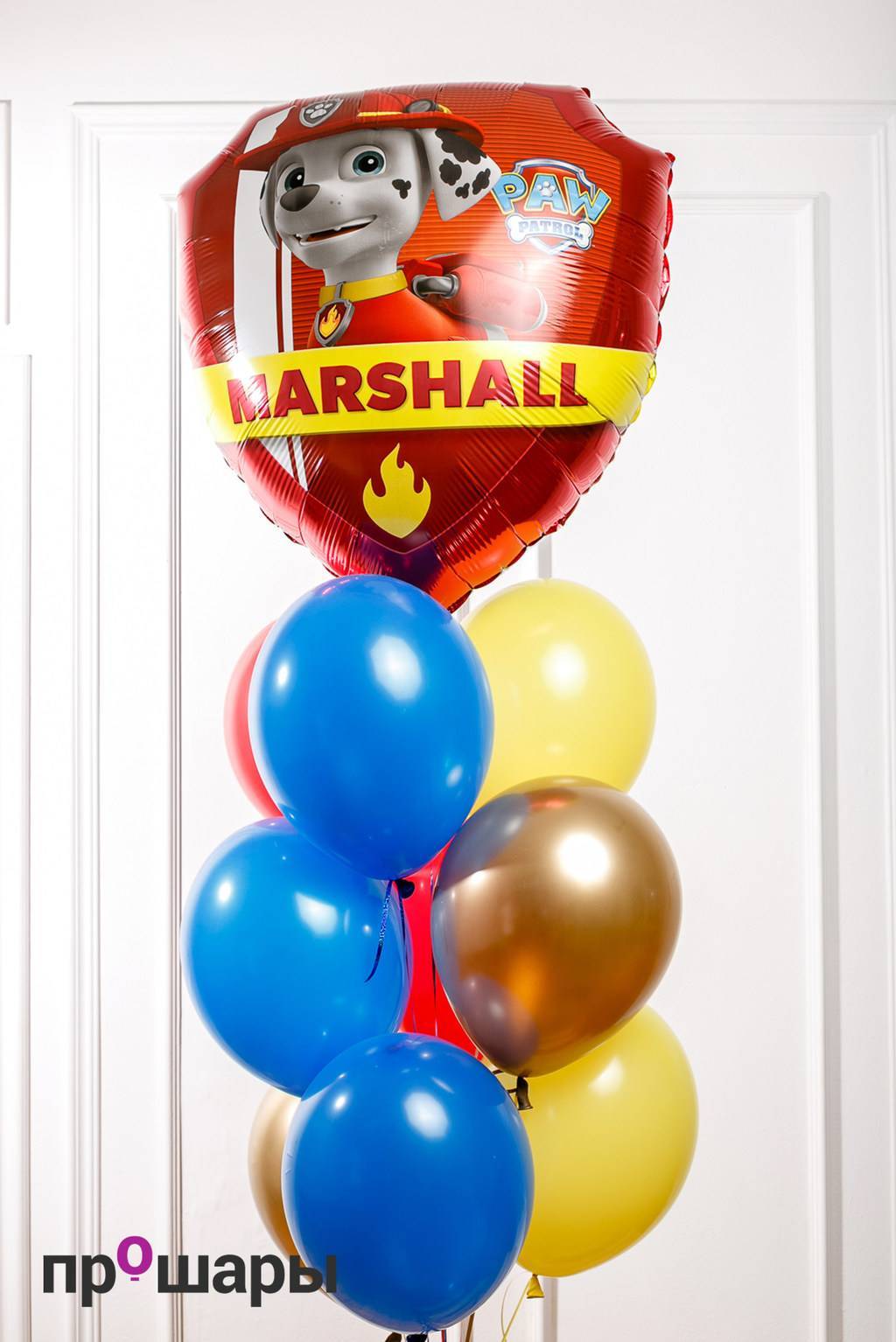Фонтан из 10 шаров синий/красный/желтый/золото хром/Щенячий Патруль