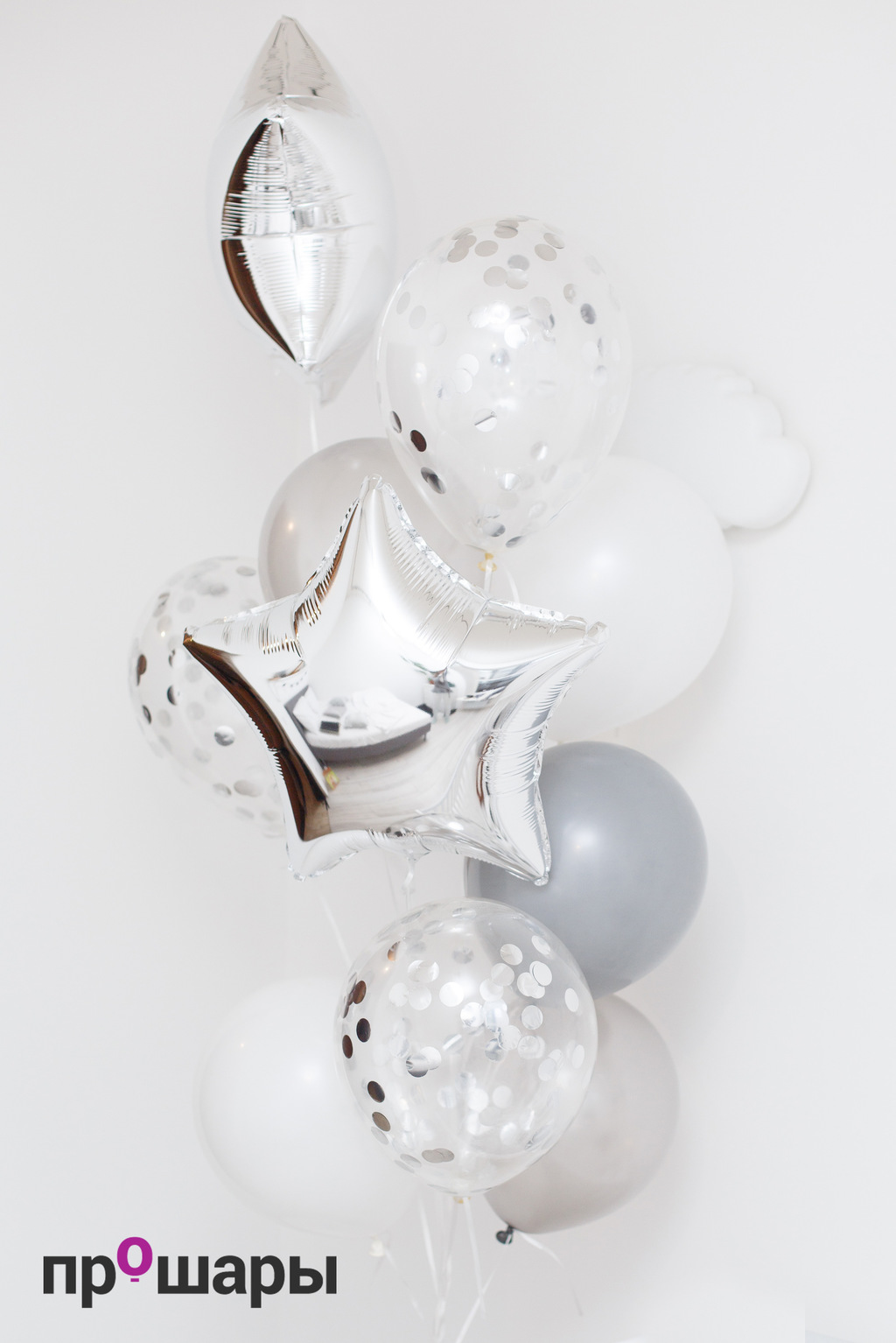 Фонтан из 11 шаров белый/серебро/серый