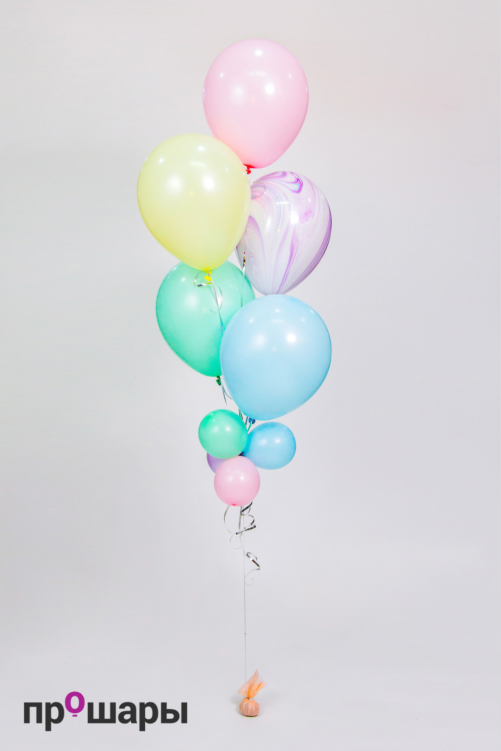 Фонтан из 5 шаров мята/голубой/айвори/розовый/агат