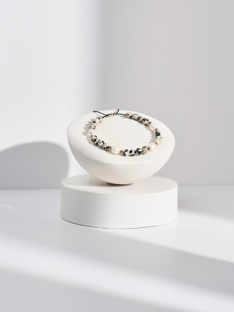 Браслет S360 с яшмой-далматин и жемчугом