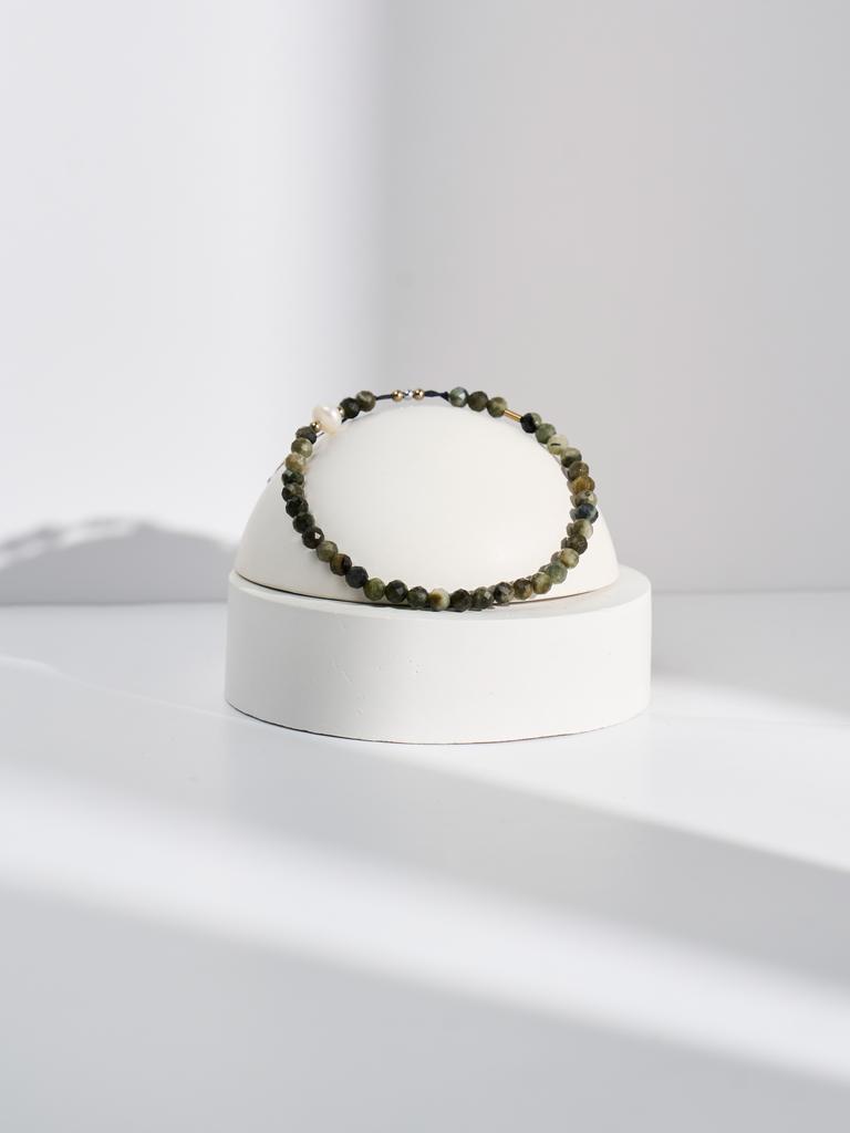 Браслет S360 с зеленым турмалином и жемчугом