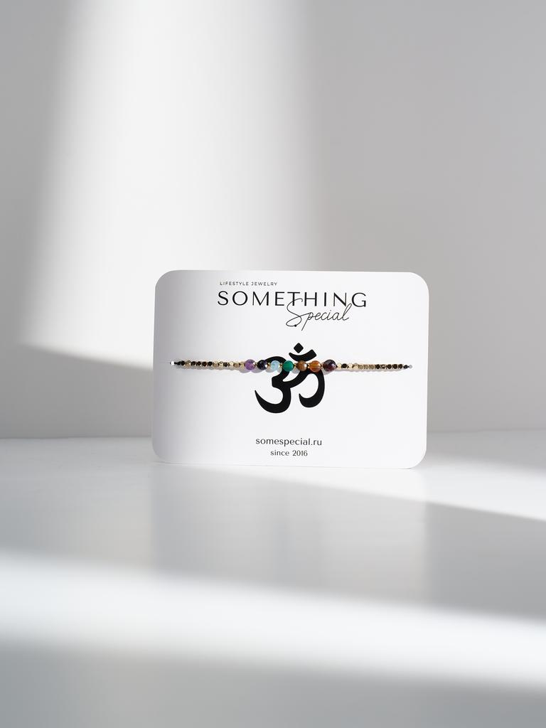 Браслет Long с семью чакрами и золотым гематитом