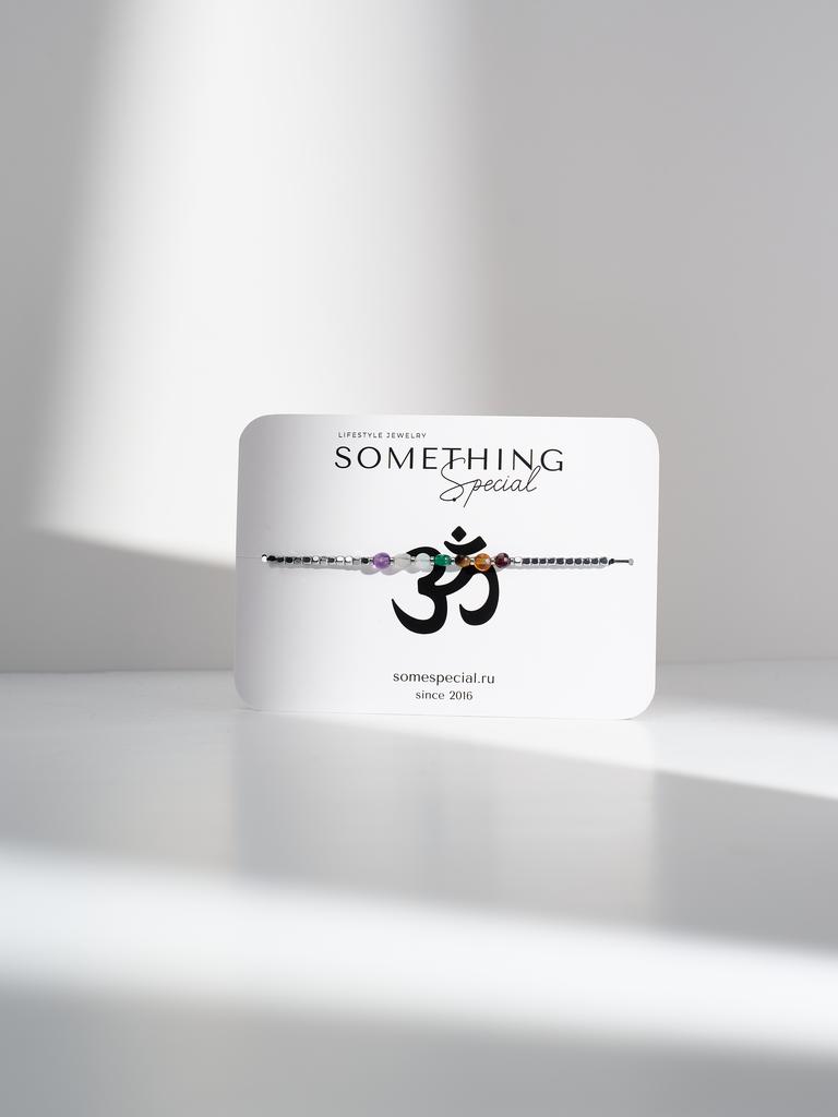 Браслет Long с семью чакрами и серебряным гематитом