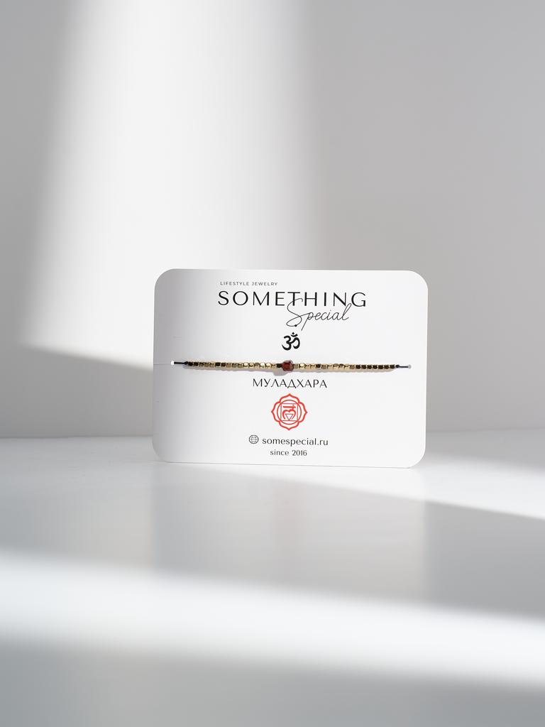 Браслет Long Чакра "Муладхара" с камнем гранат и золотым гематитом