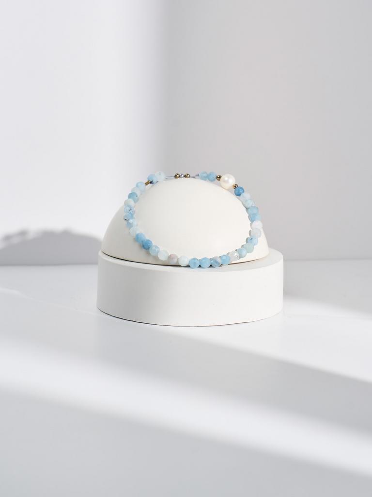 Браслет S360 с аквамарином и жемчугом и трубочкой гематита