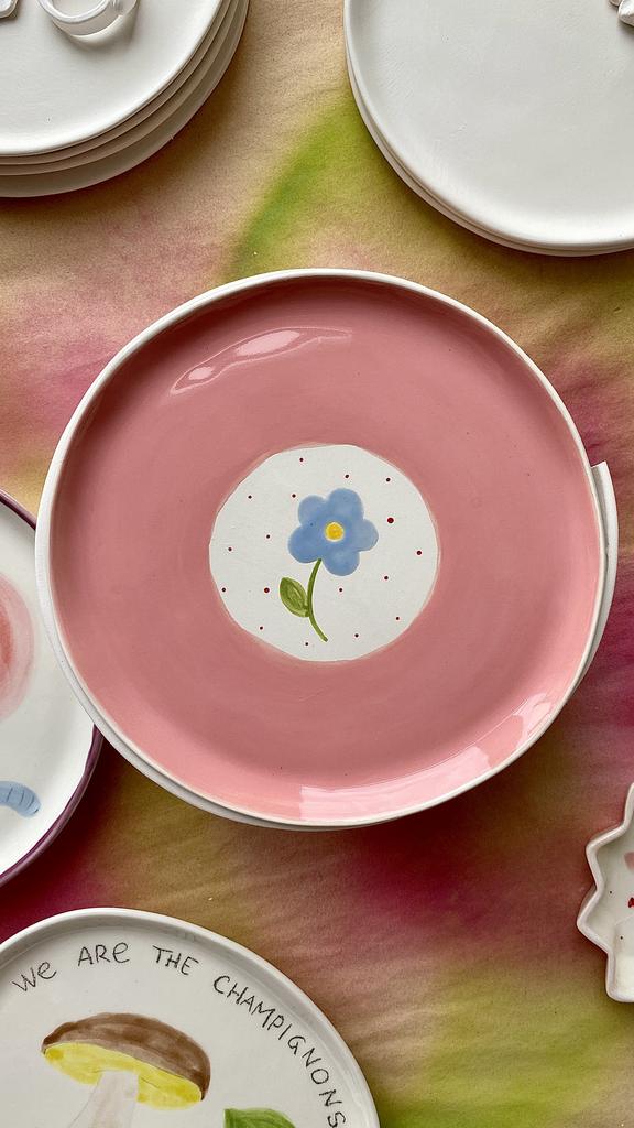 МАЛЕНЬКАЯ ТАРЕЛОЧКА розовая с голубым цветочком