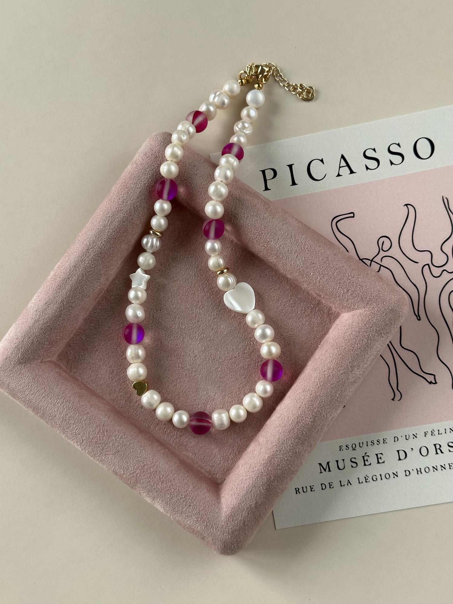 Чокер из натурального жемчуга "Фуксия"