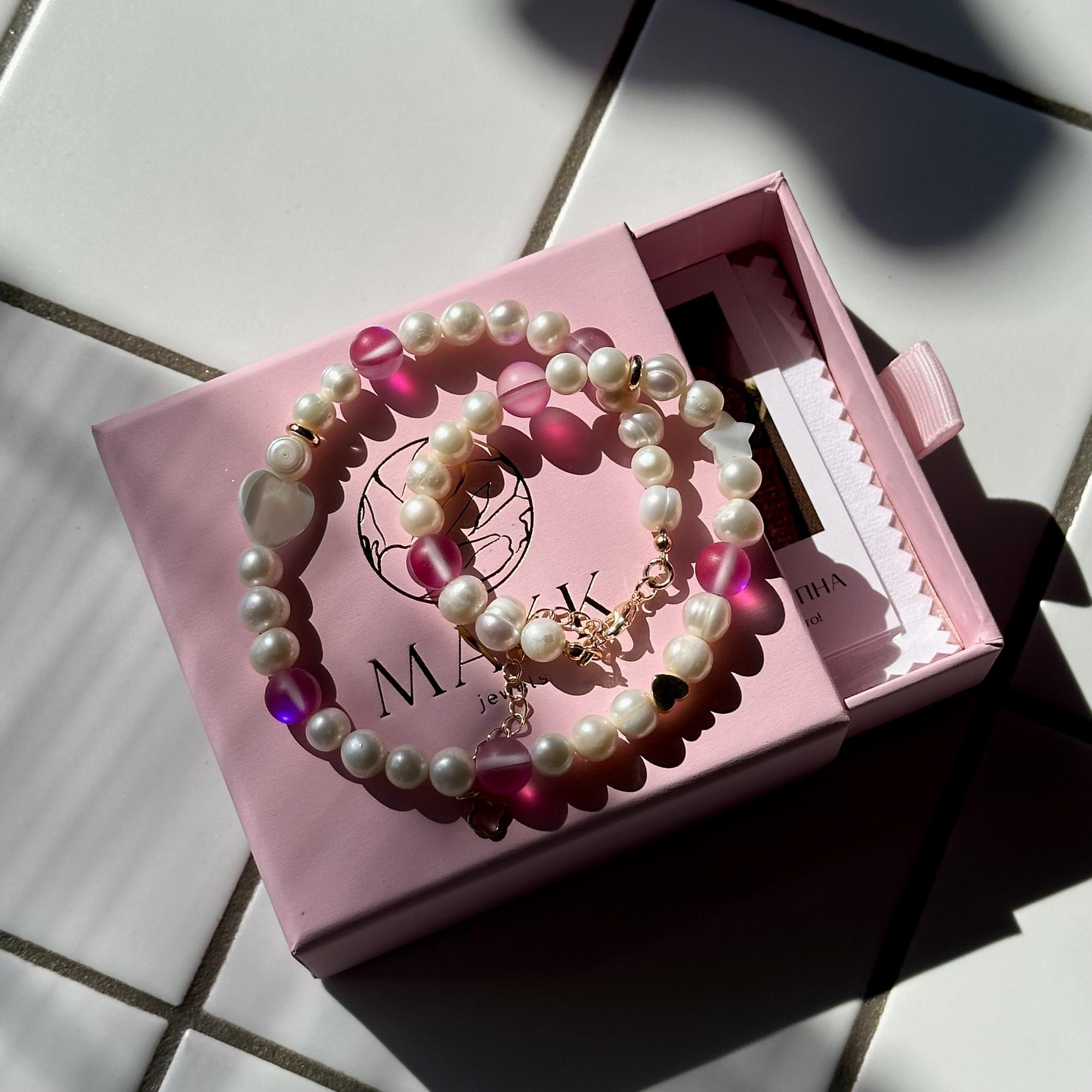 Чокер из натурального жемчуга "Фуксия"