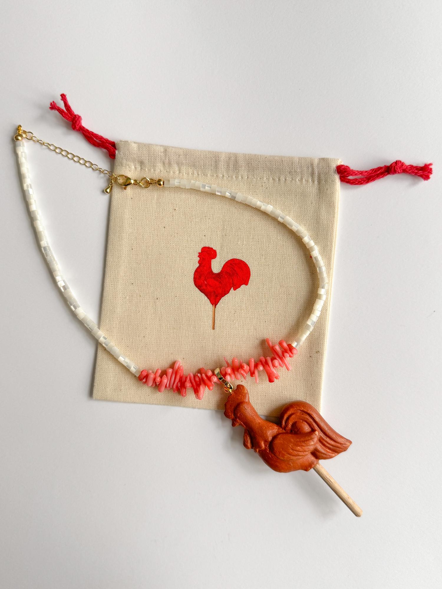 Подвеска — чокер петушок на палочке перламутр