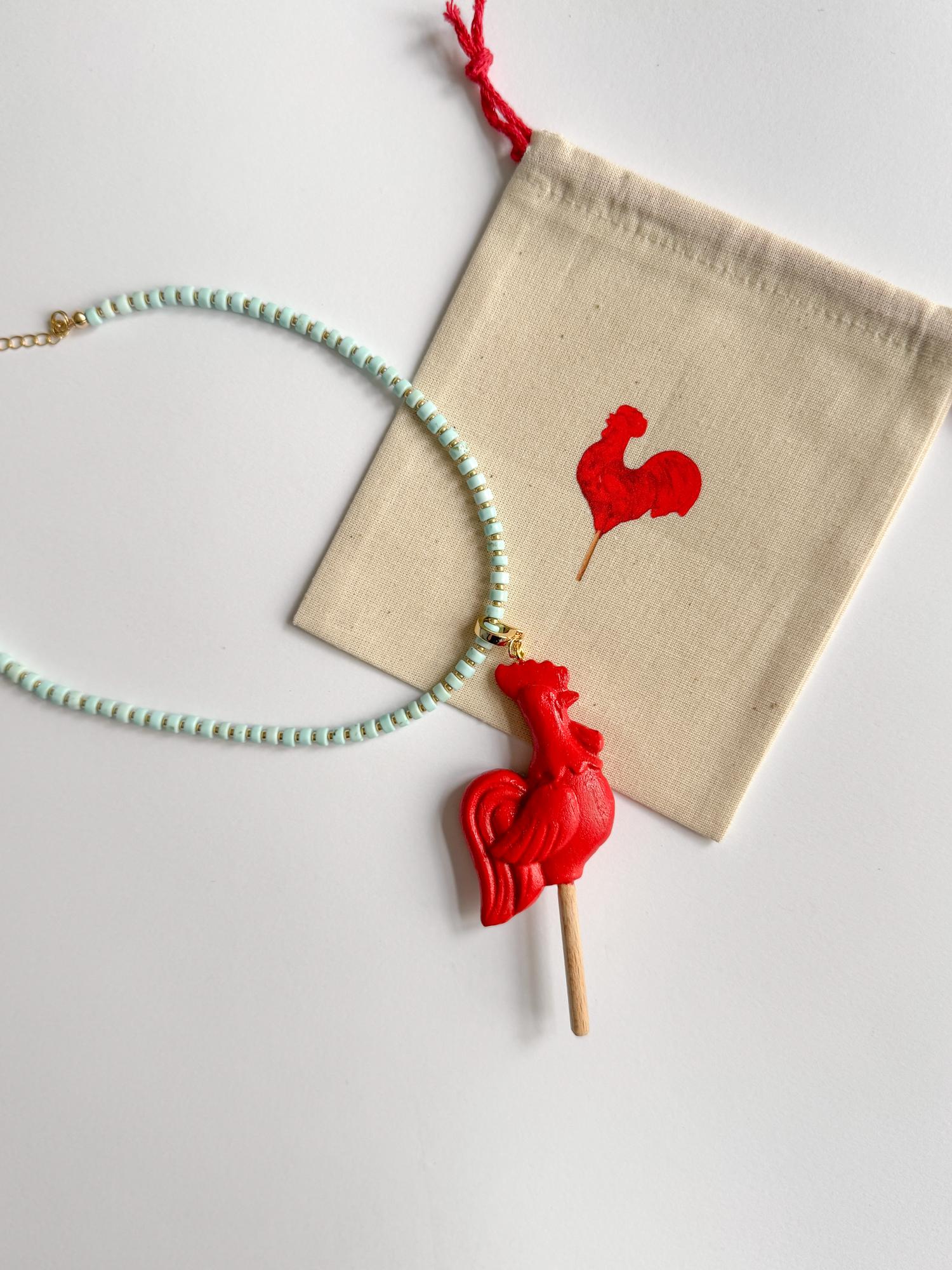 Подвеска — чокер петушок на палочке голубой