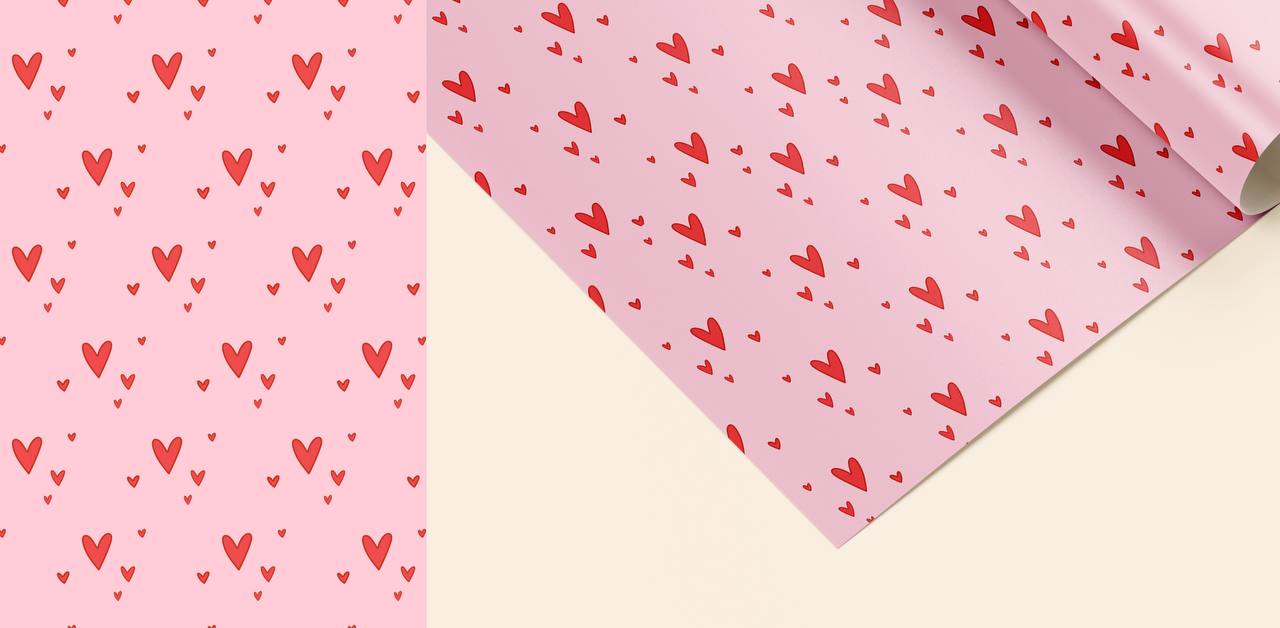 Бумага упаковочная 100*70, Розовые сердечки