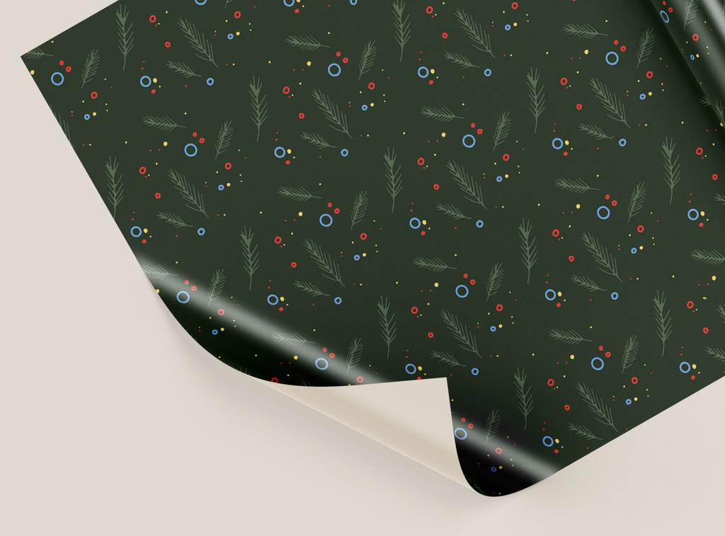 Бумага упаковочная 100*70, Хвоя и красные ягодки