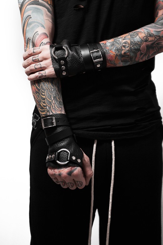 Митенки мужские из натуральной кожи с кольцами