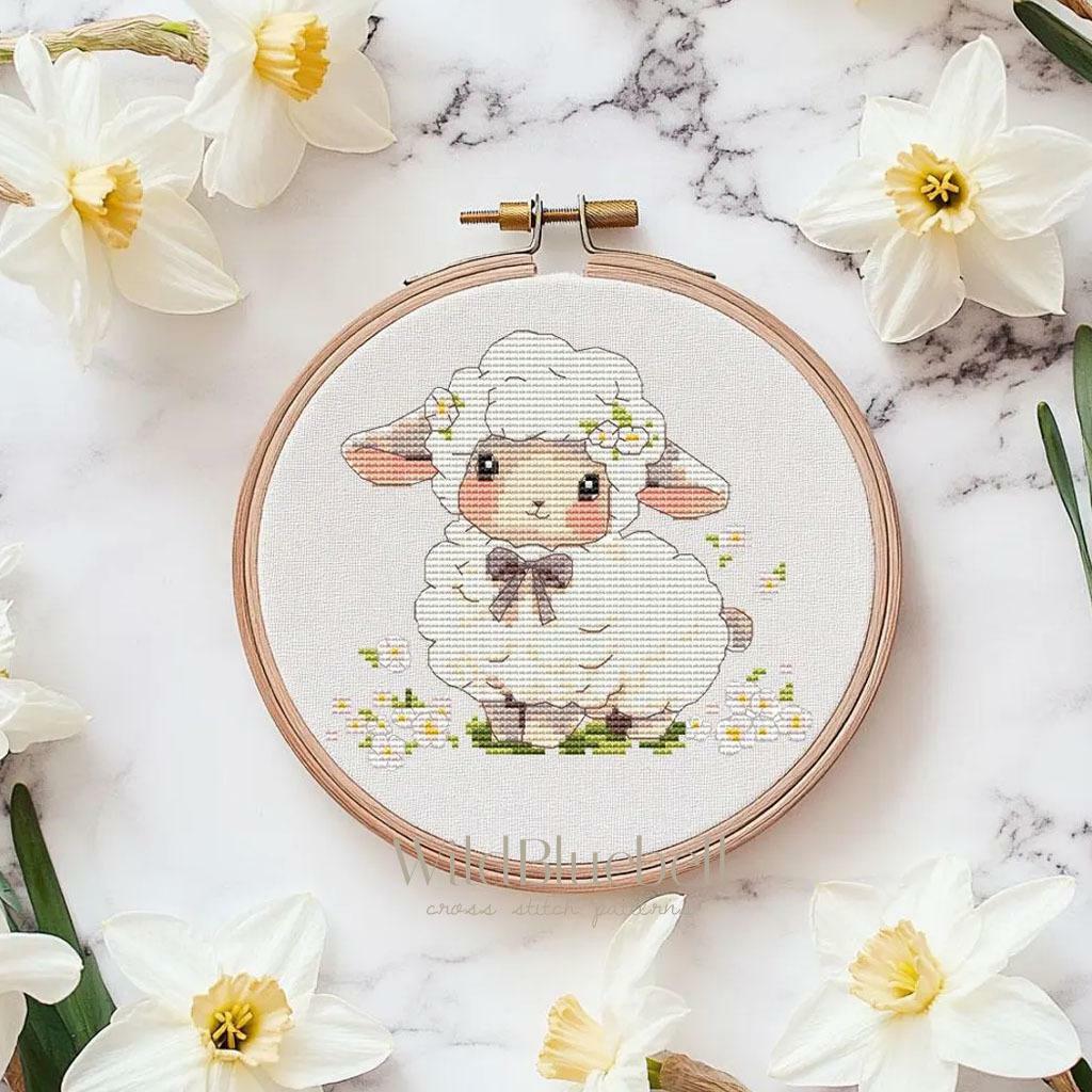 Весенняя овечка. Электронная схема вышивки крестиком