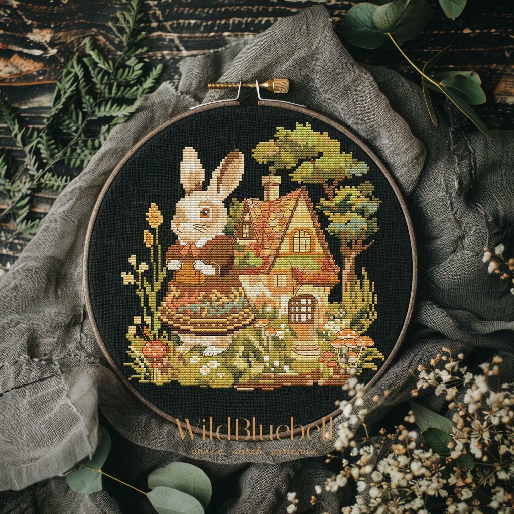 Под грибной крышей. Электронная схема вышивки крестиком