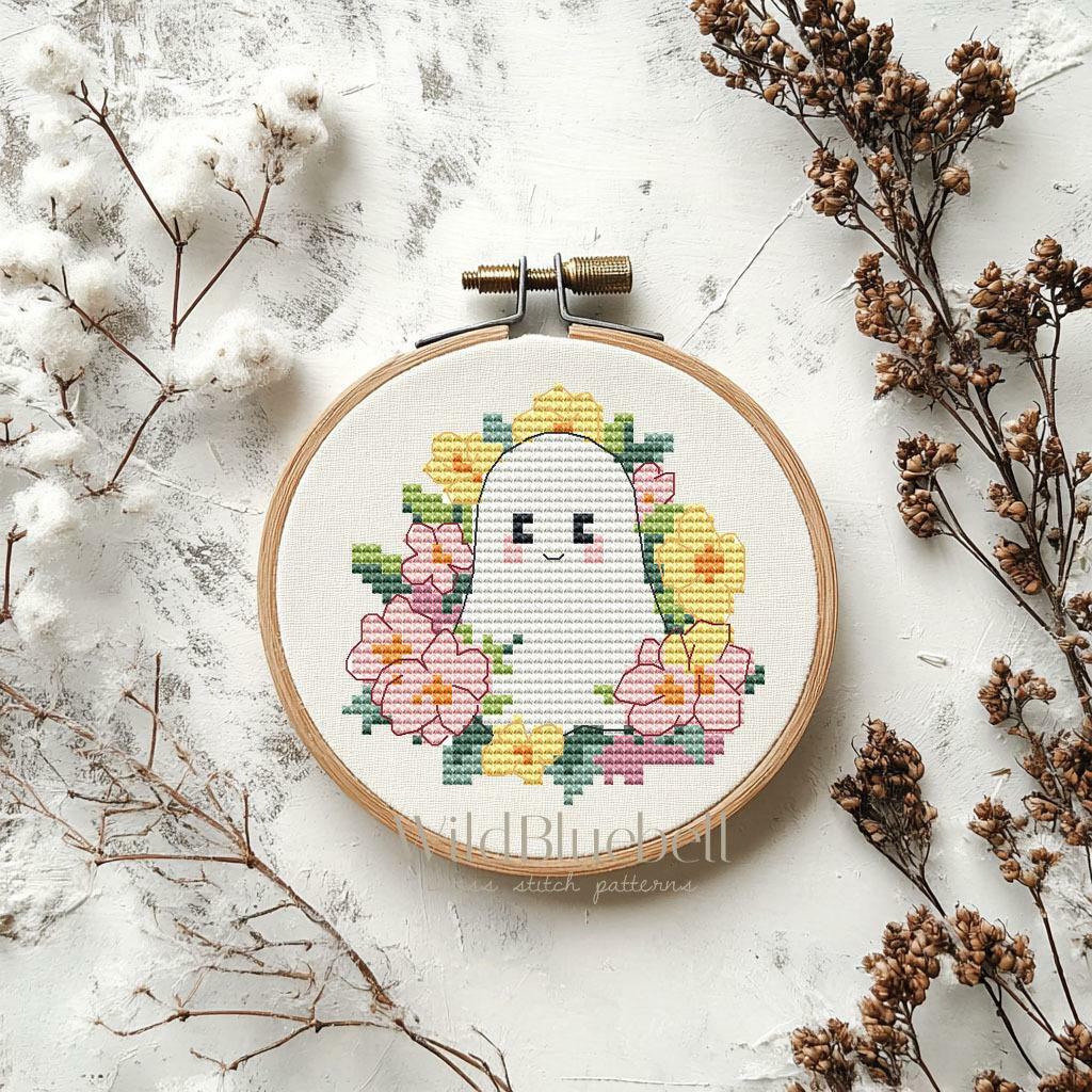 Привидение в цветах. Электронная схема вышивки крестиком