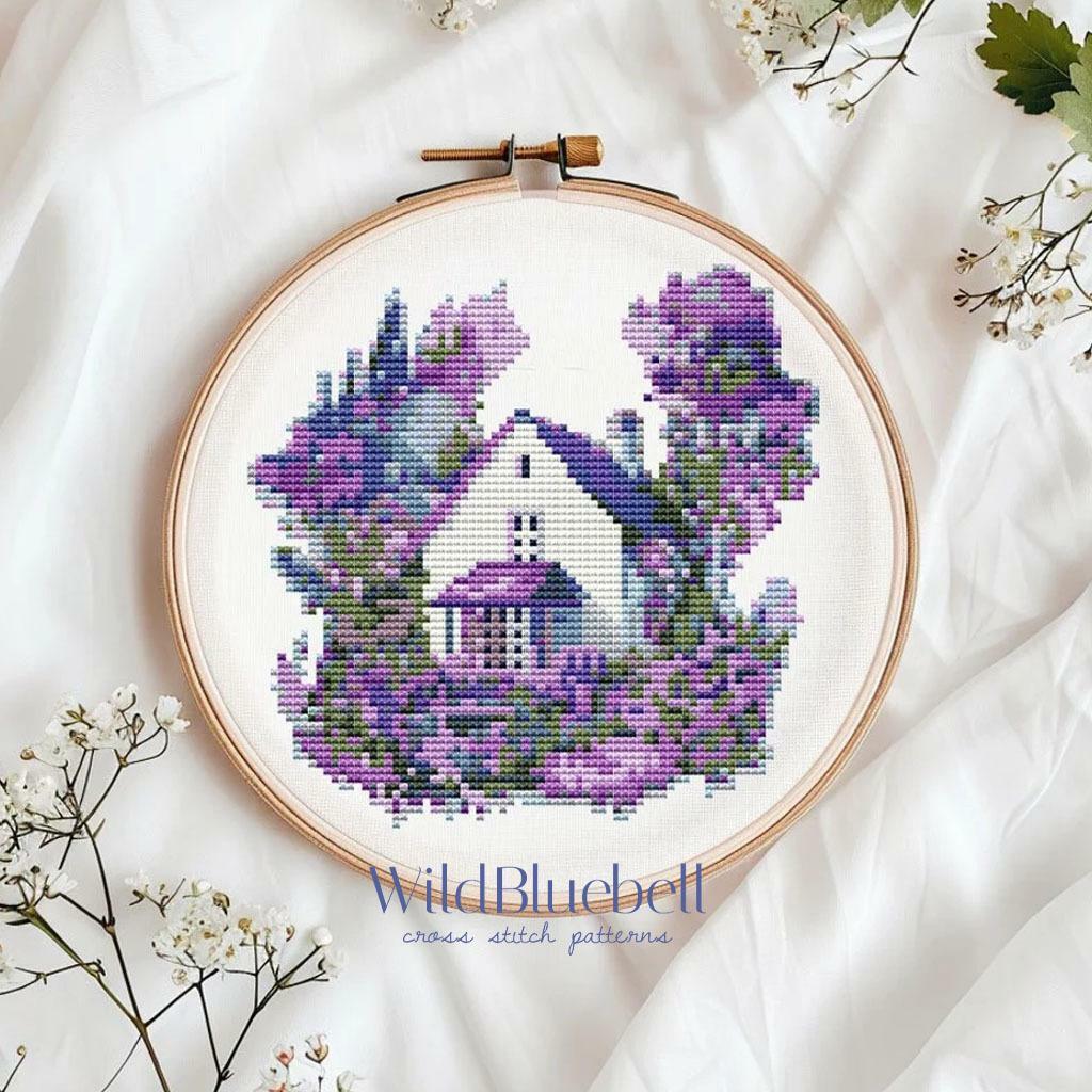 Лавандовый дом. Электронная схема вышивки крестиком