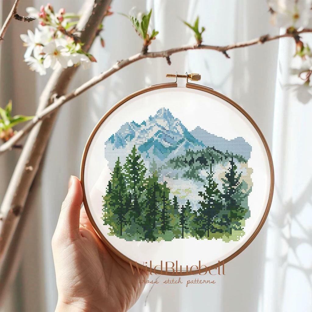 Горное утро. Электронная схема вышивки крестиком
