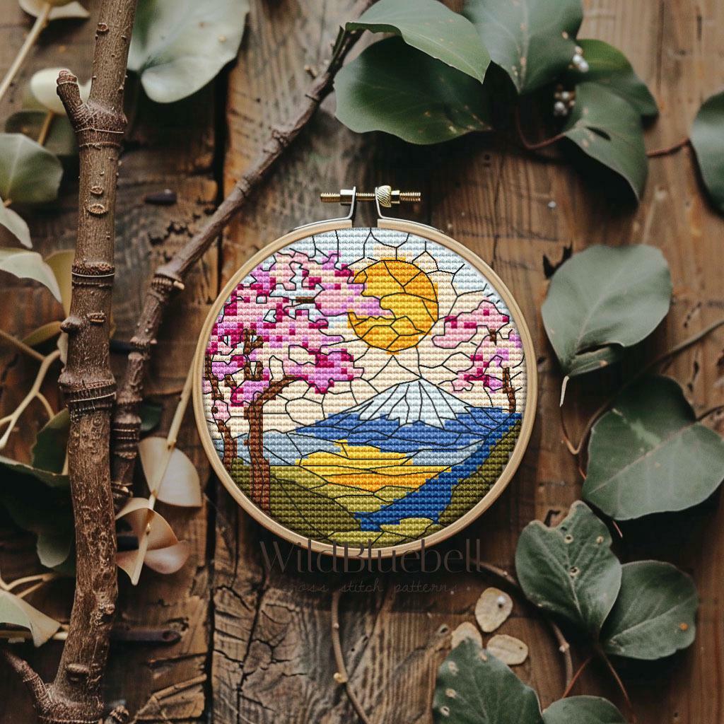 Фудзияма. Электронная схема вышивки крестиком