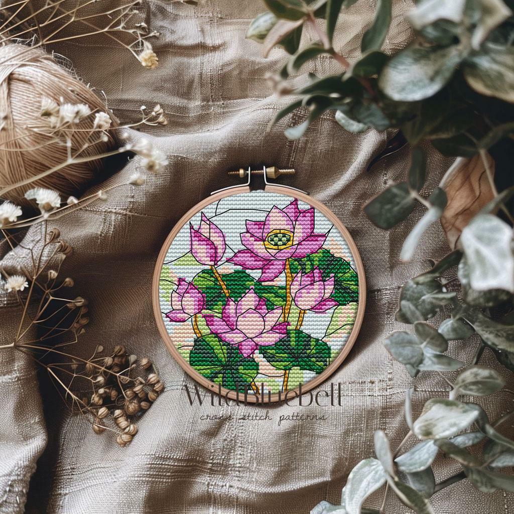 Витраж с лотосами. Электронная схема вышивки крестиком