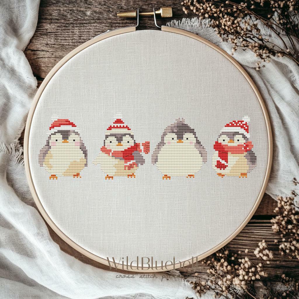 Пингвины. Электронная схема вышивки крестиком