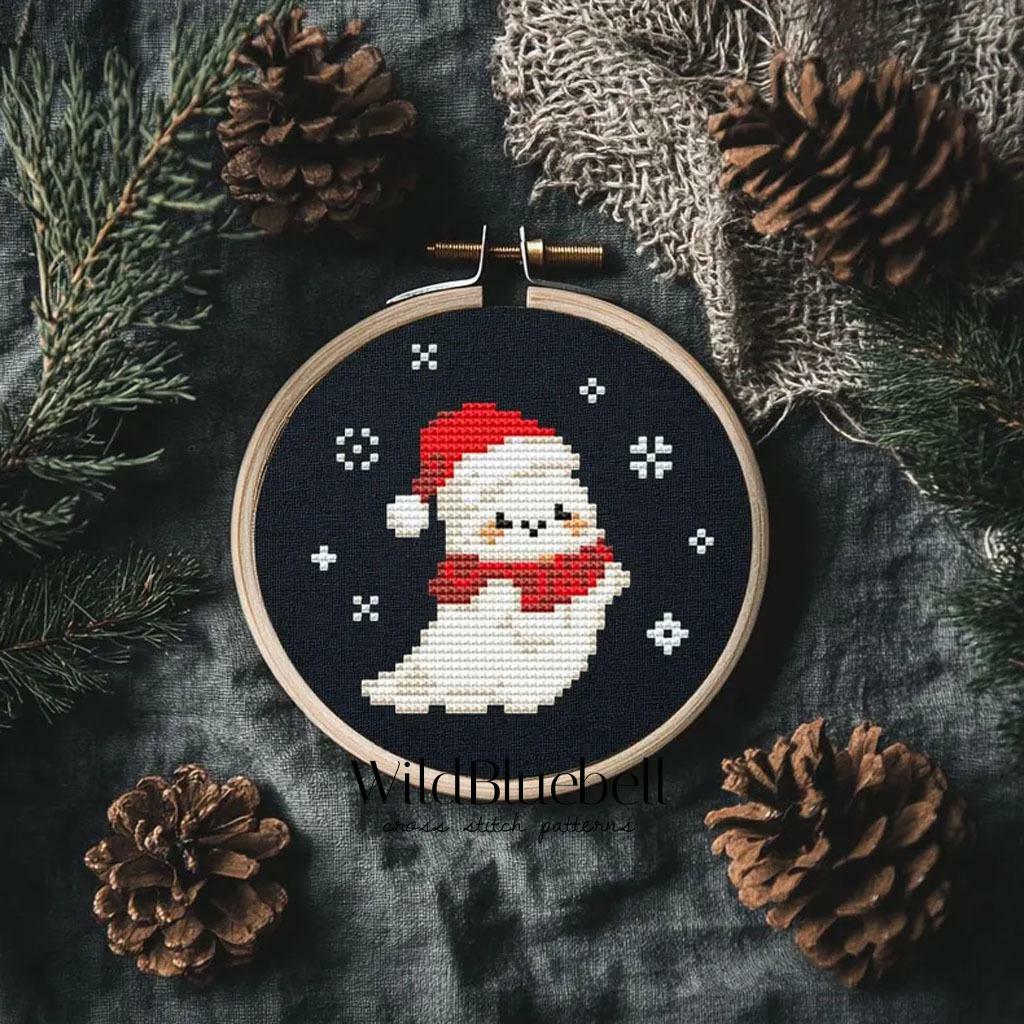 Привидение-Санта. Электронная схема вышивки крестиком
