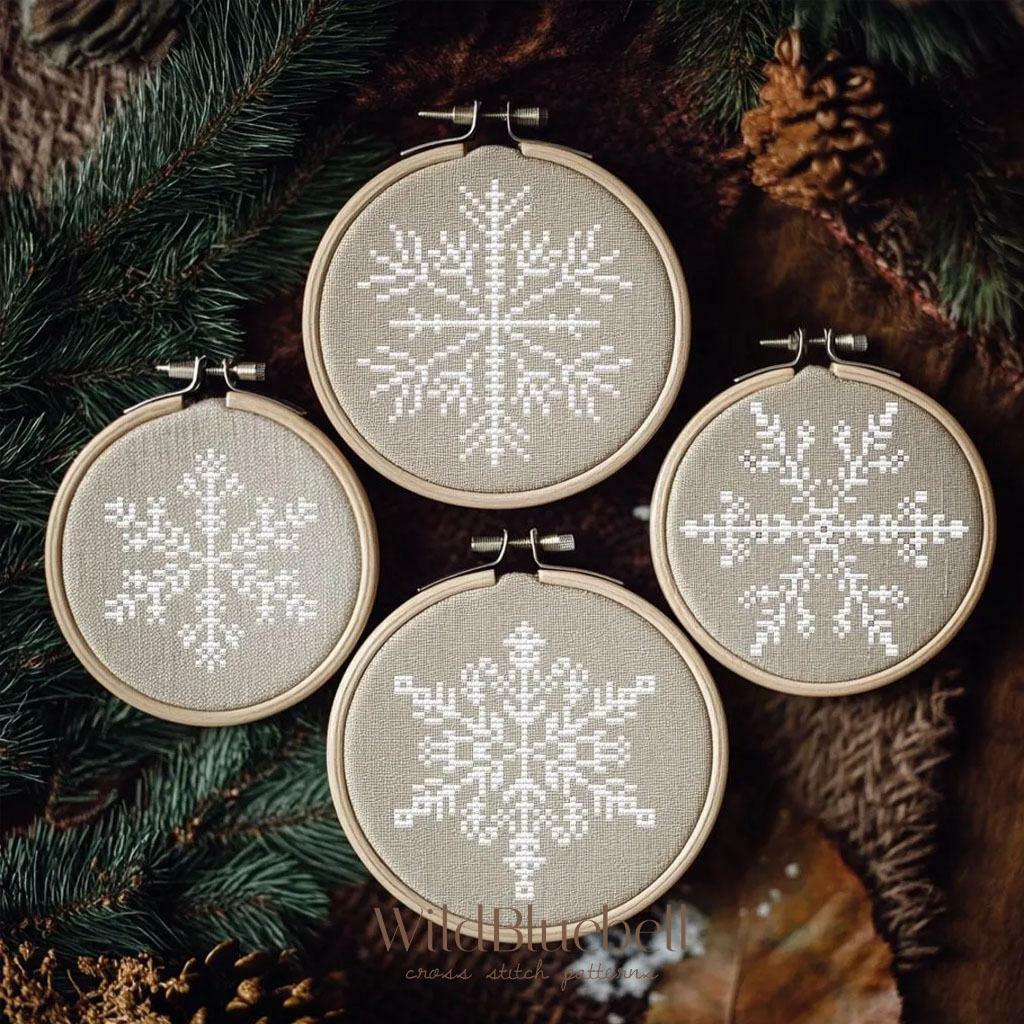 Снежинки, 9 шт. Электронная схема вышивки крестиком