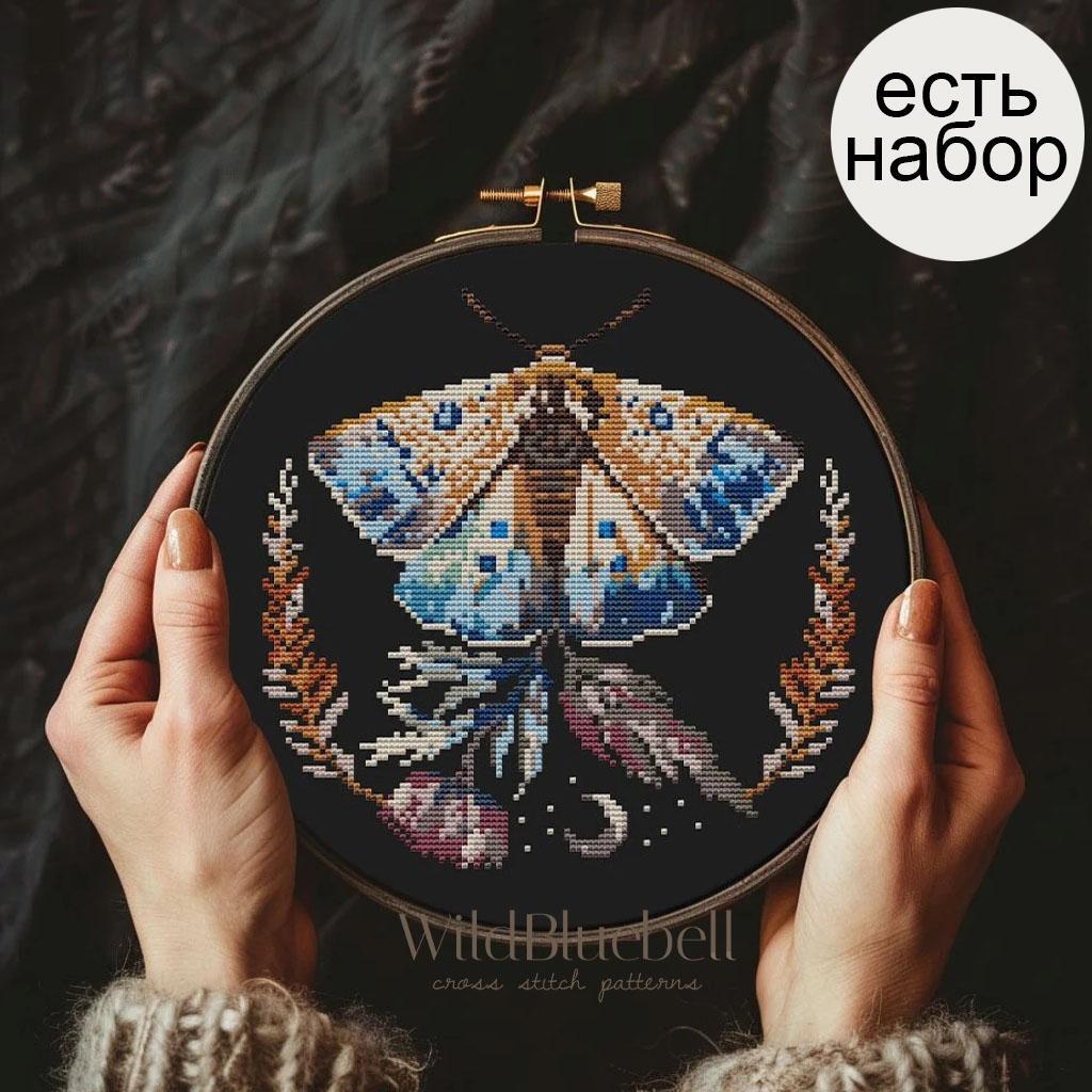 Мотылек и чертополох. Электронная схема вышивки крестиком