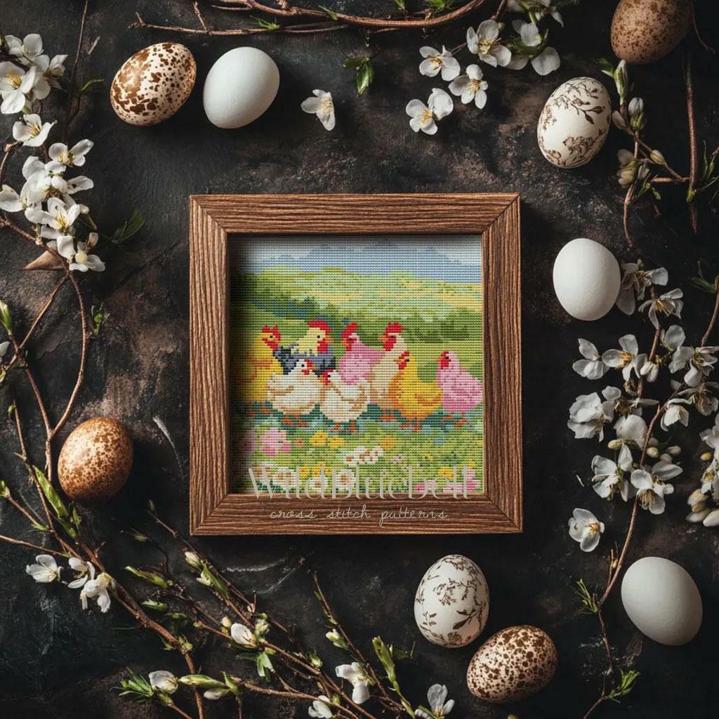 Курочки. Электронная схема вышивки крестиком