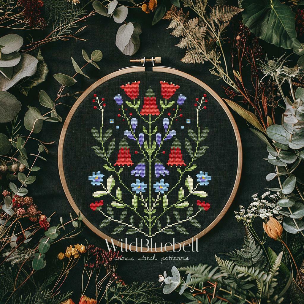 Лесной колокольчик. Электронная схема вышивки крестиком