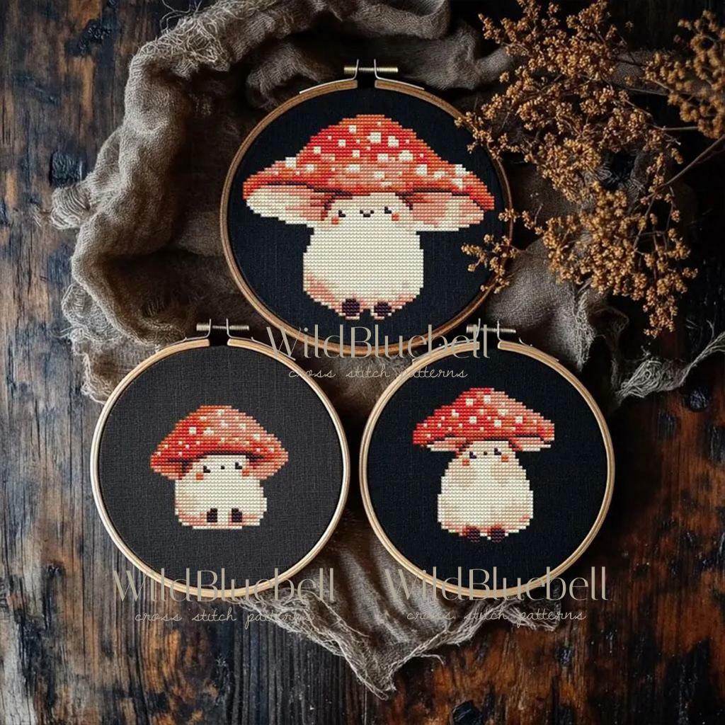 Мухоморные малыши. Электронная схема вышивки крестиком