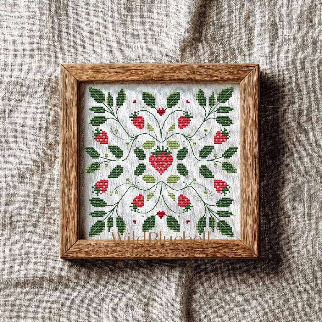 Клубничный семплер. Электронная схема вышивки крестиком