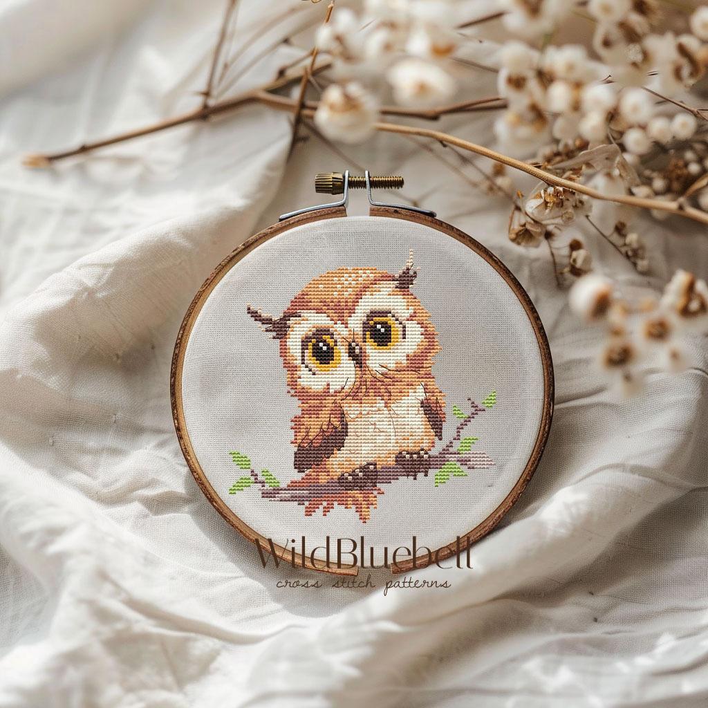 Филин. Электронная схема вышивки крестиком