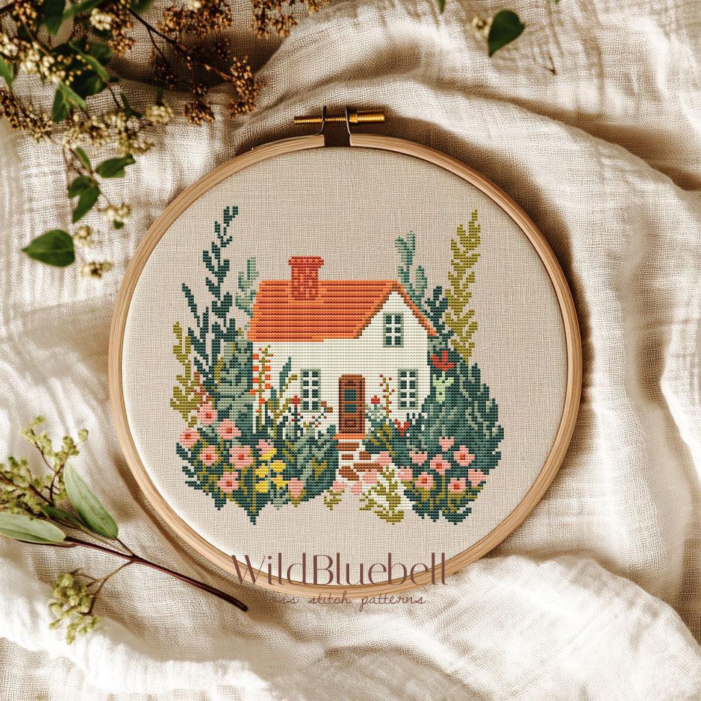 Дом в саду. Электронная схема вышивки крестиком