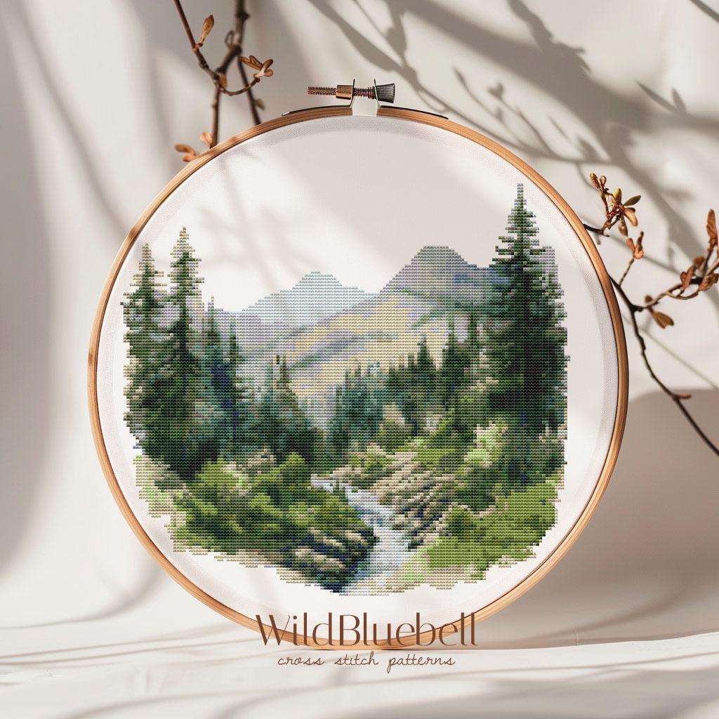 Горный поток. Электронная схема вышивки крестиком