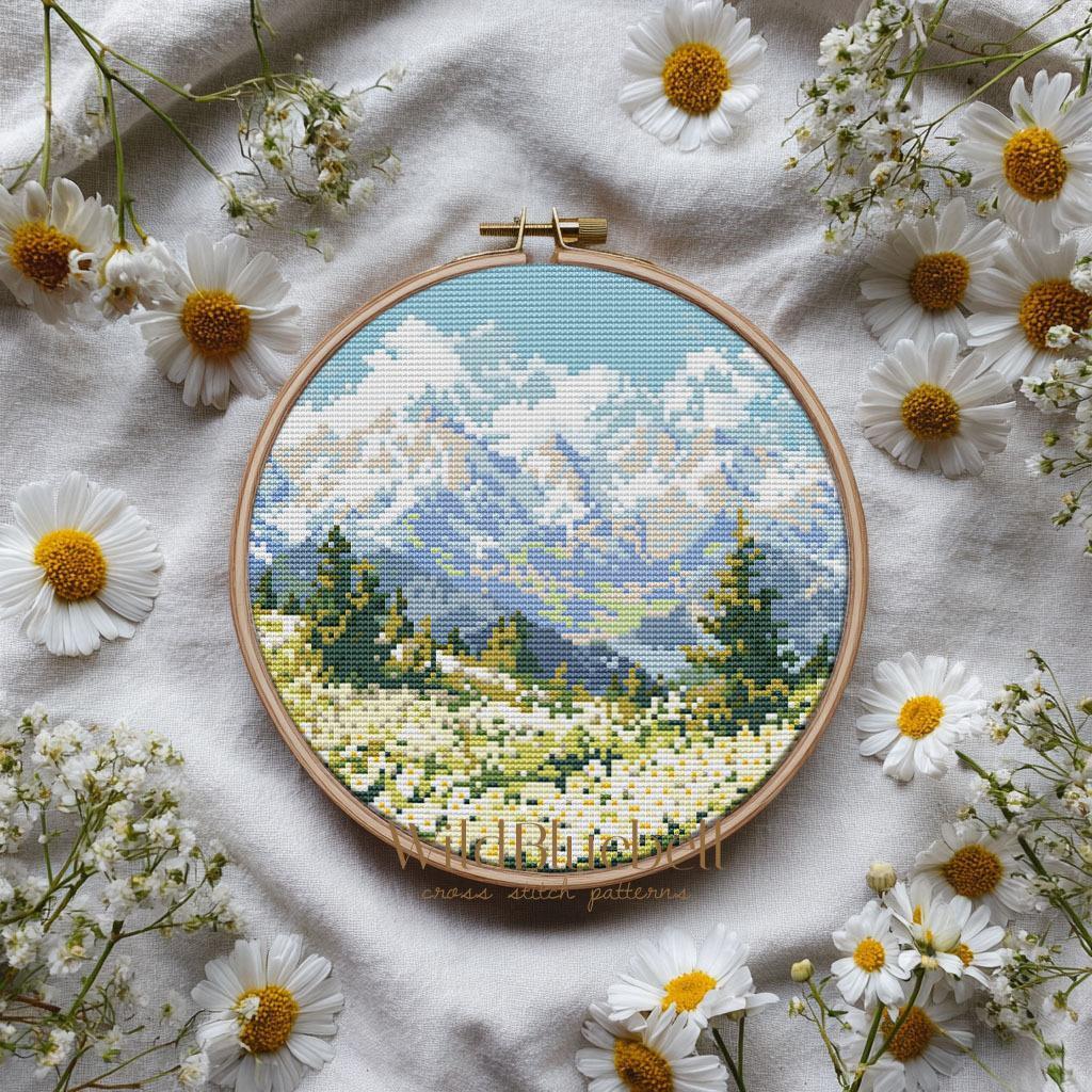 Ромашковая долина. Электронная схема вышивки крестиком