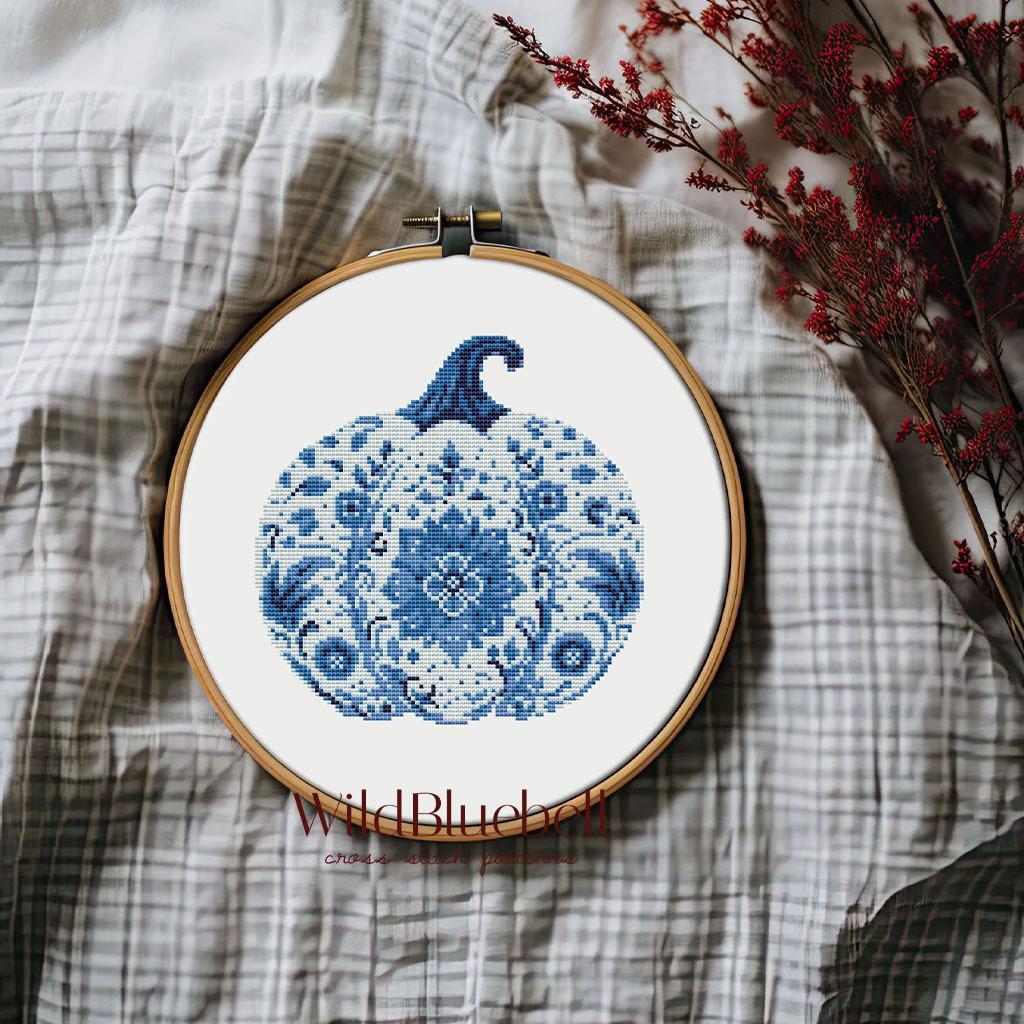 Гжель. Электронная схема вышивки крестиком