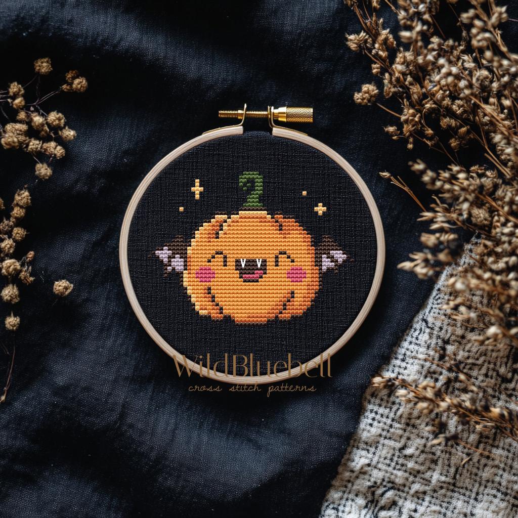 Тыква-вампир. Электронная схема вышивки крестиком