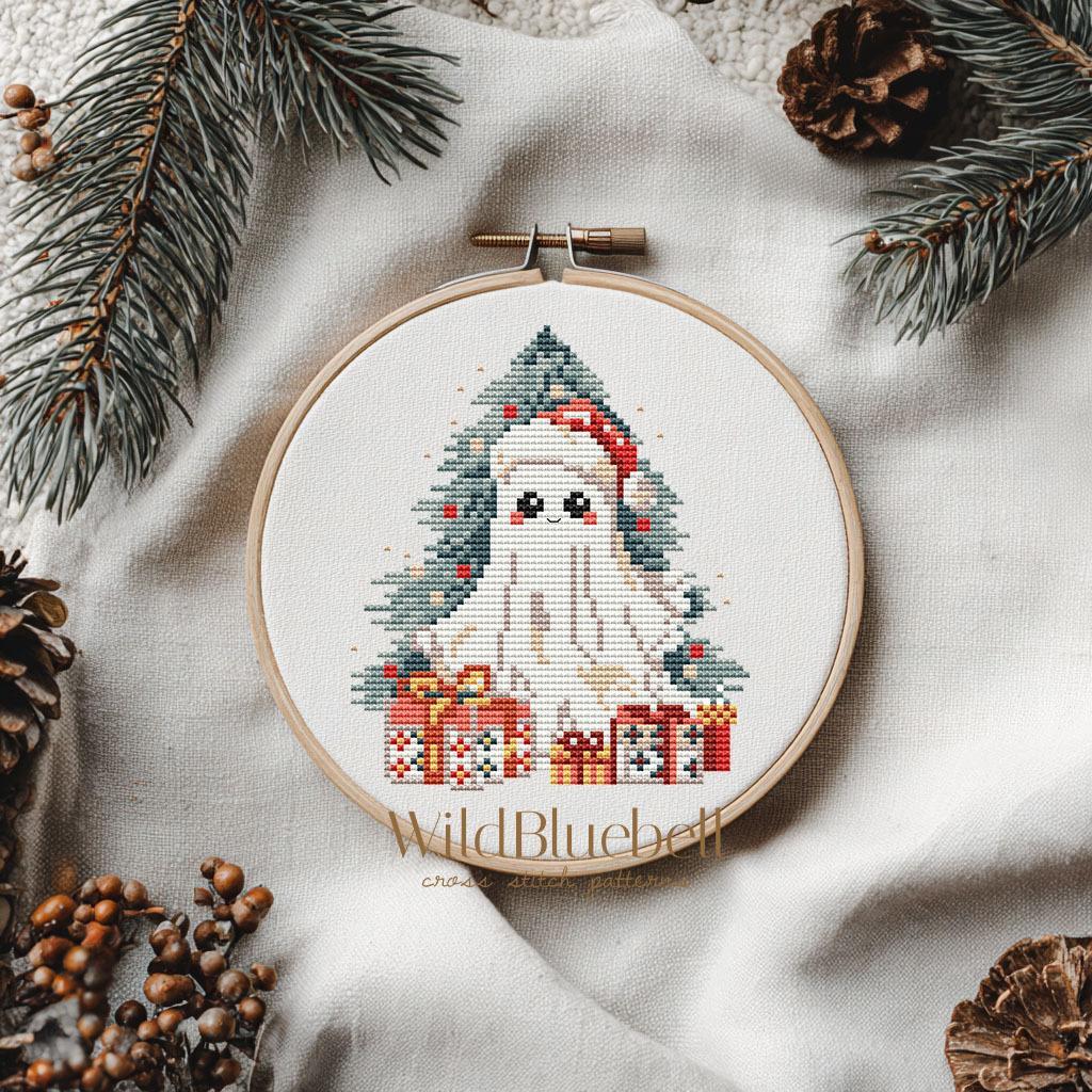 Рождественское привидение. Электронная схема вышивки крестиком