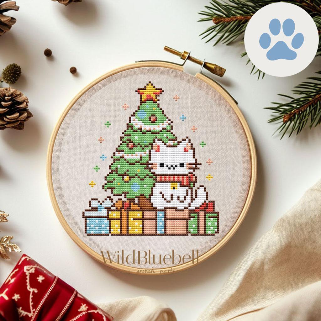 Праздничный кот. Электронная схема вышивки крестиком