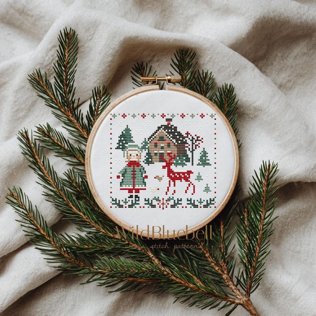 Снежная встреча. Электронная схема вышивки крестиком