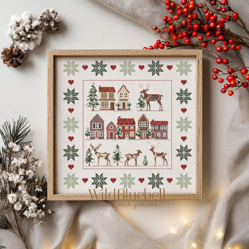 Рождественская деревня. Электронная схема вышивки крестиком