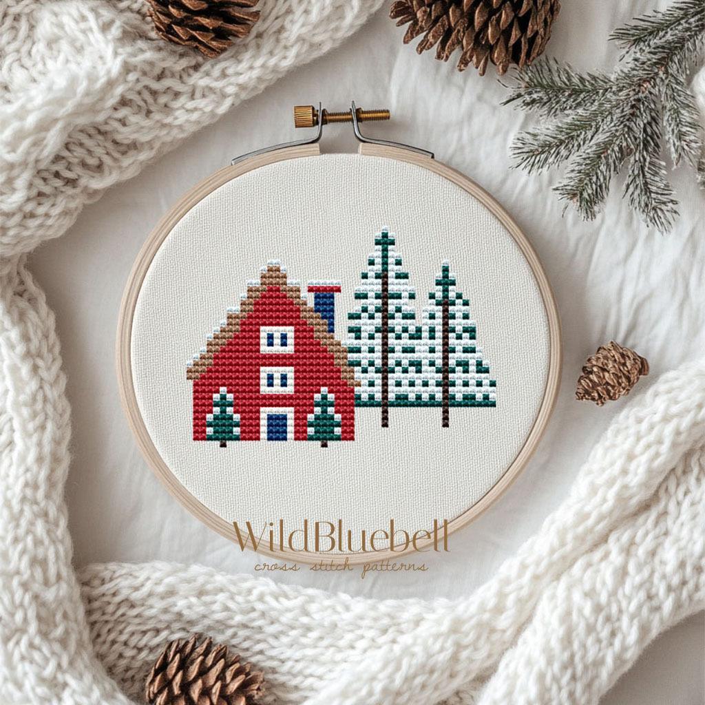 Зимний дом. Электронная схема вышивки крестиком